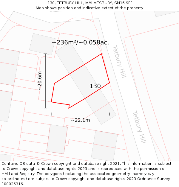 130, TETBURY HILL, MALMESBURY, SN16 9FF: Plot and title map