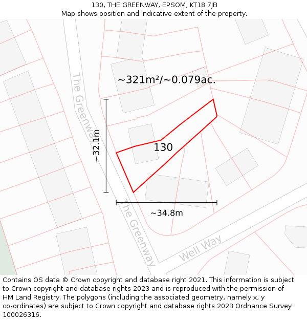 130, THE GREENWAY, EPSOM, KT18 7JB: Plot and title map