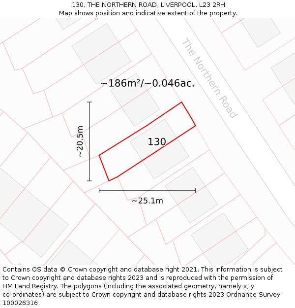 130, THE NORTHERN ROAD, LIVERPOOL, L23 2RH: Plot and title map