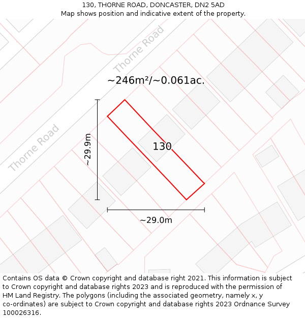 130, THORNE ROAD, DONCASTER, DN2 5AD: Plot and title map