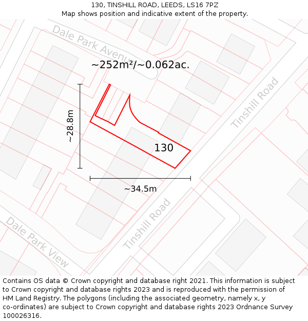 130, TINSHILL ROAD, LEEDS, LS16 7PZ: Plot and title map