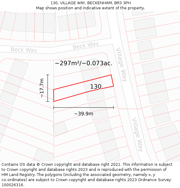 130, VILLAGE WAY, BECKENHAM, BR3 3PH: Plot and title map