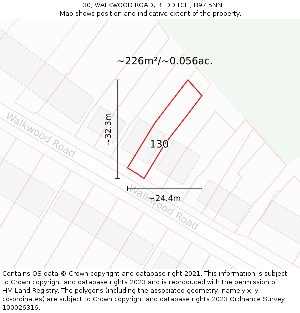 130, WALKWOOD ROAD, REDDITCH, B97 5NN: Plot and title map