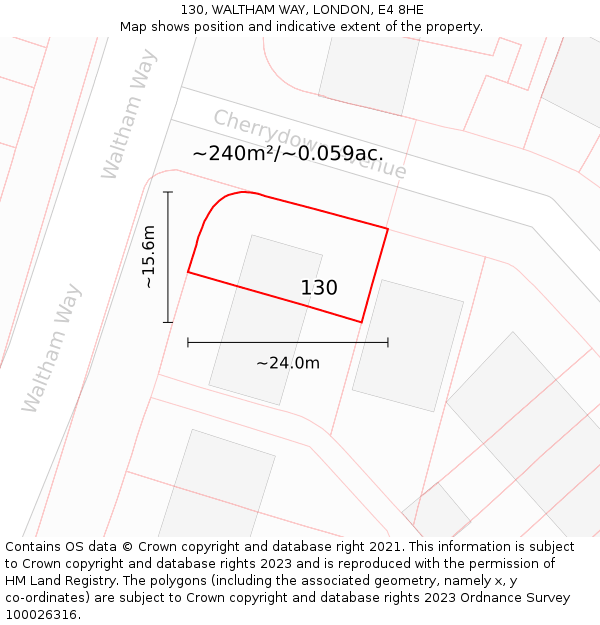 130, WALTHAM WAY, LONDON, E4 8HE: Plot and title map