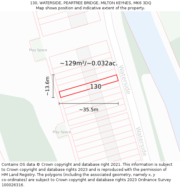 130, WATERSIDE, PEARTREE BRIDGE, MILTON KEYNES, MK6 3DQ: Plot and title map