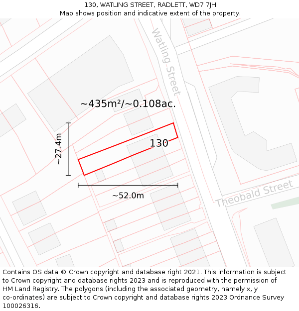 130, WATLING STREET, RADLETT, WD7 7JH: Plot and title map