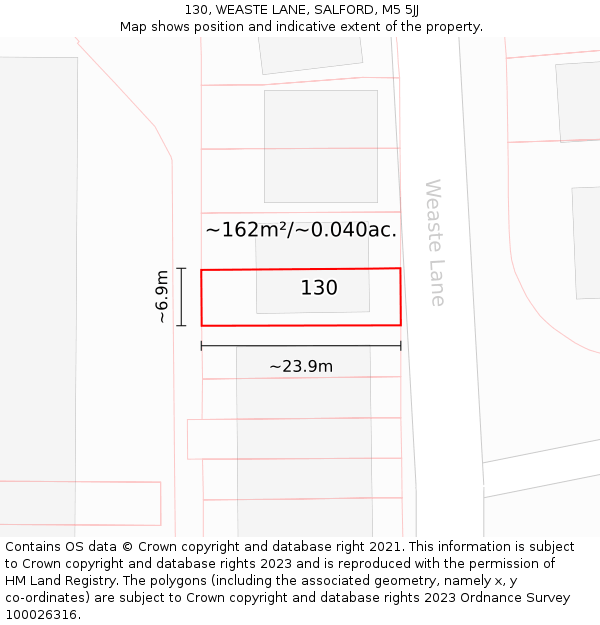 130, WEASTE LANE, SALFORD, M5 5JJ: Plot and title map