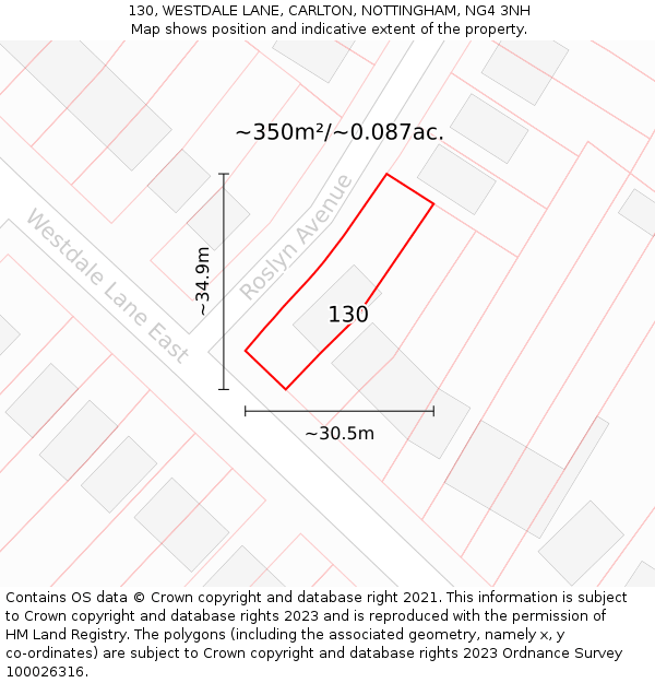 130, WESTDALE LANE, CARLTON, NOTTINGHAM, NG4 3NH: Plot and title map