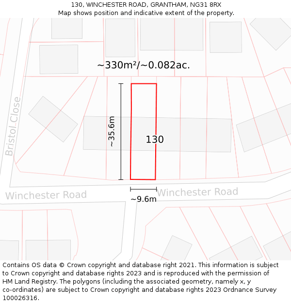 130, WINCHESTER ROAD, GRANTHAM, NG31 8RX: Plot and title map