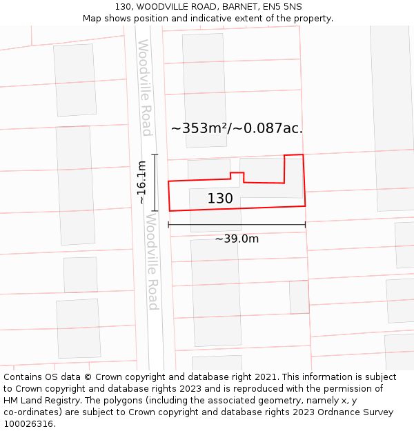 130, WOODVILLE ROAD, BARNET, EN5 5NS: Plot and title map