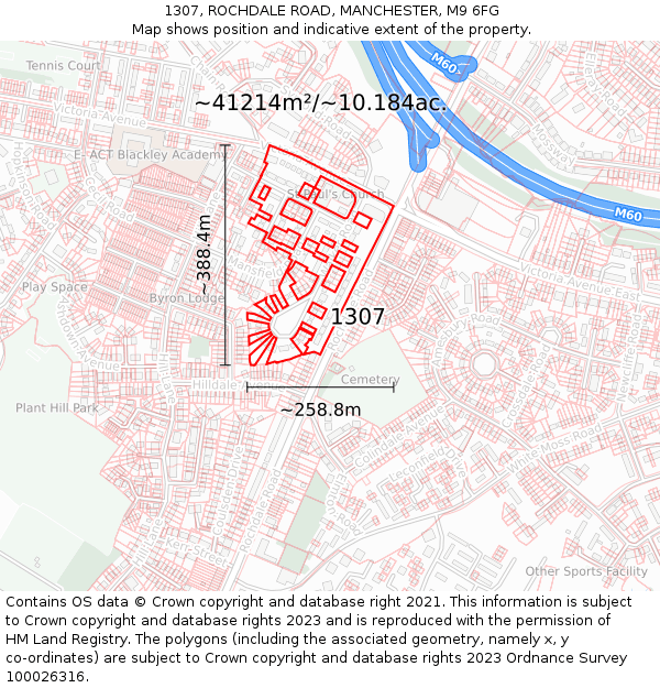 1307, ROCHDALE ROAD, MANCHESTER, M9 6FG: Plot and title map