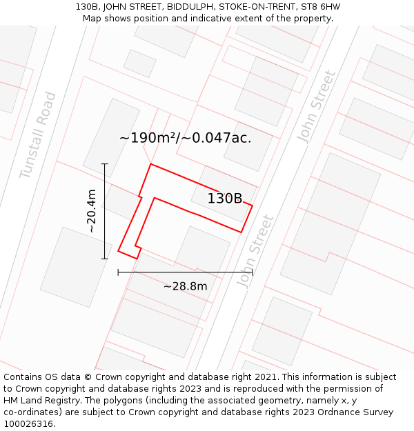 130B, JOHN STREET, BIDDULPH, STOKE-ON-TRENT, ST8 6HW: Plot and title map