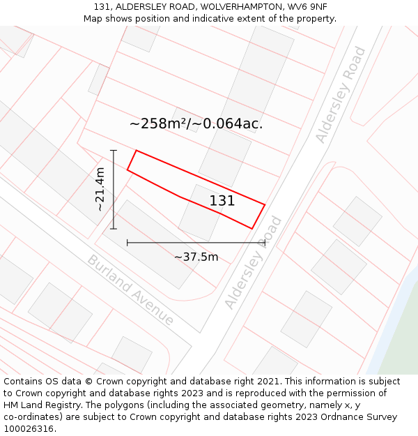 131, ALDERSLEY ROAD, WOLVERHAMPTON, WV6 9NF: Plot and title map