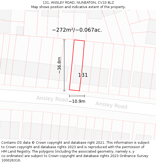 131, ANSLEY ROAD, NUNEATON, CV10 8LZ: Plot and title map