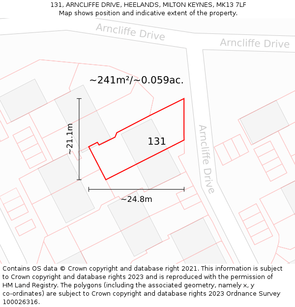 131, ARNCLIFFE DRIVE, HEELANDS, MILTON KEYNES, MK13 7LF: Plot and title map