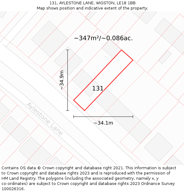 131, AYLESTONE LANE, WIGSTON, LE18 1BB: Plot and title map