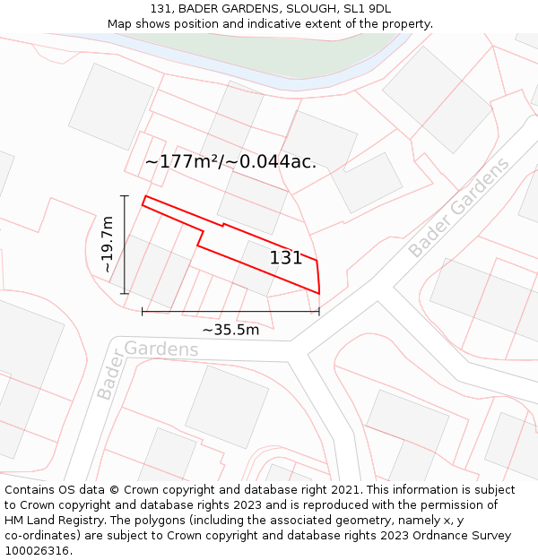 131, BADER GARDENS, SLOUGH, SL1 9DL: Plot and title map