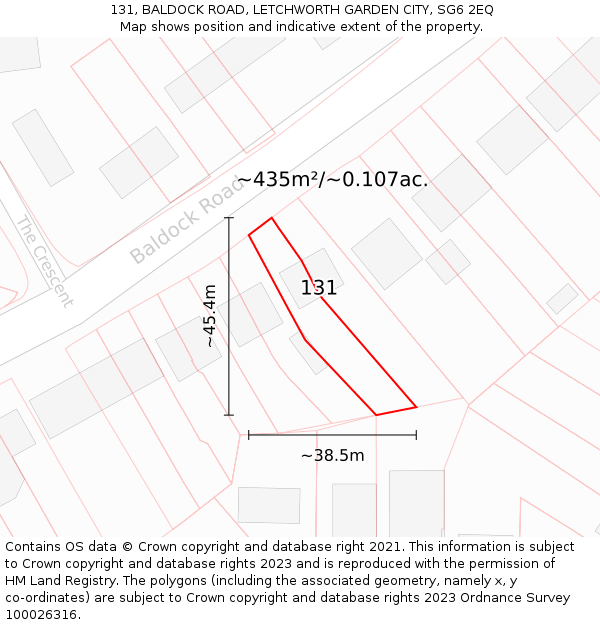 131, BALDOCK ROAD, LETCHWORTH GARDEN CITY, SG6 2EQ: Plot and title map