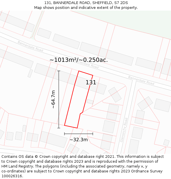 131, BANNERDALE ROAD, SHEFFIELD, S7 2DS: Plot and title map