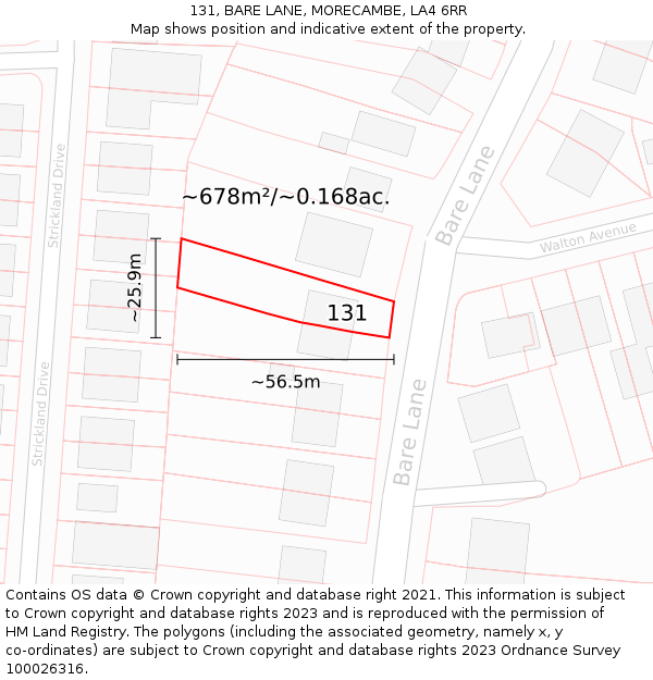 131, BARE LANE, MORECAMBE, LA4 6RR: Plot and title map