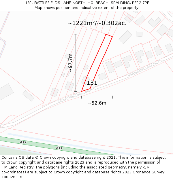 131, BATTLEFIELDS LANE NORTH, HOLBEACH, SPALDING, PE12 7PF: Plot and title map