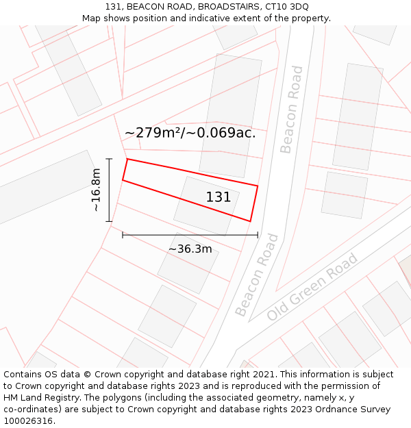 131, BEACON ROAD, BROADSTAIRS, CT10 3DQ: Plot and title map