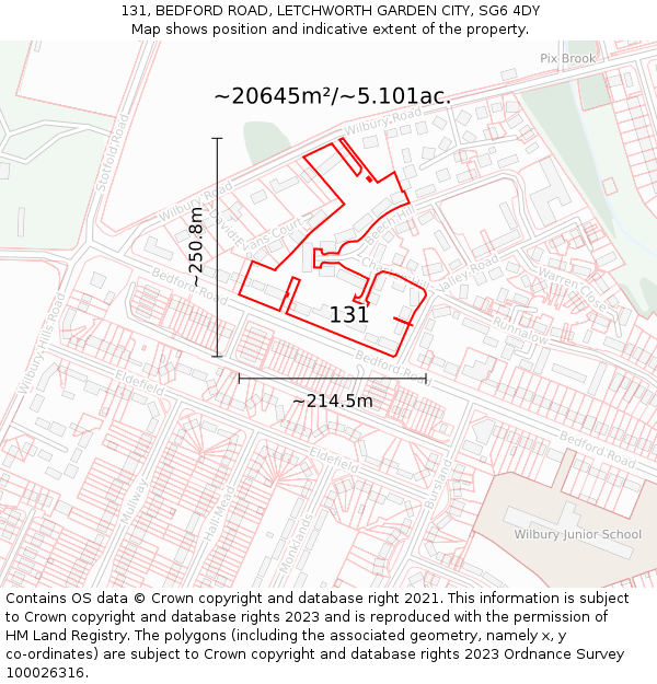 131, BEDFORD ROAD, LETCHWORTH GARDEN CITY, SG6 4DY: Plot and title map