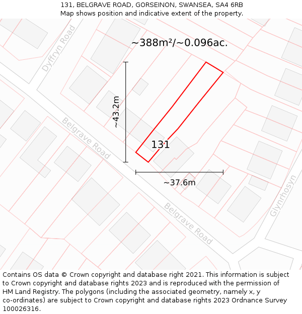 131, BELGRAVE ROAD, GORSEINON, SWANSEA, SA4 6RB: Plot and title map