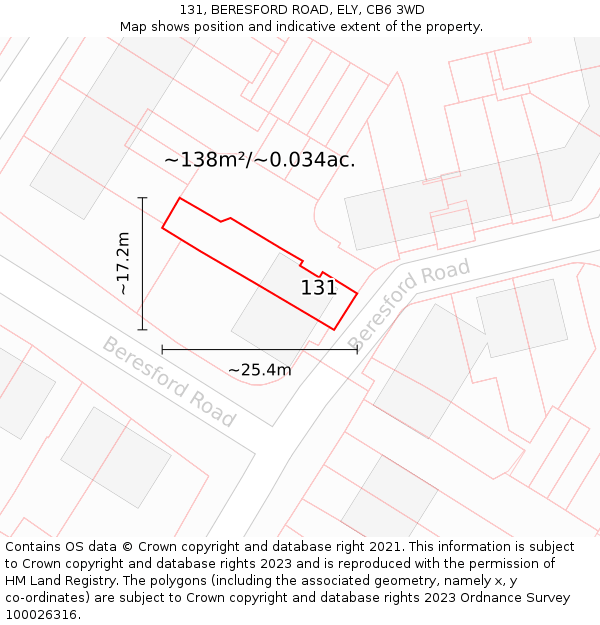 131, BERESFORD ROAD, ELY, CB6 3WD: Plot and title map