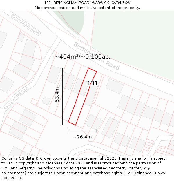 131, BIRMINGHAM ROAD, WARWICK, CV34 5XW: Plot and title map