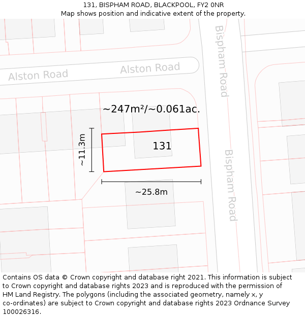 131, BISPHAM ROAD, BLACKPOOL, FY2 0NR: Plot and title map