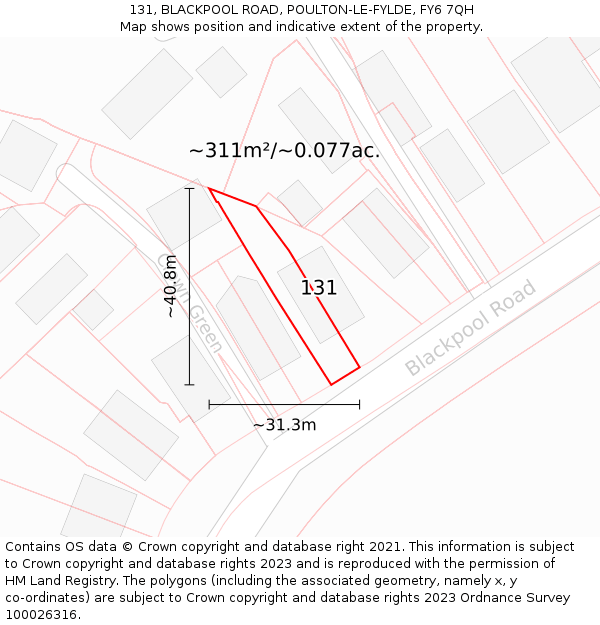 131, BLACKPOOL ROAD, POULTON-LE-FYLDE, FY6 7QH: Plot and title map
