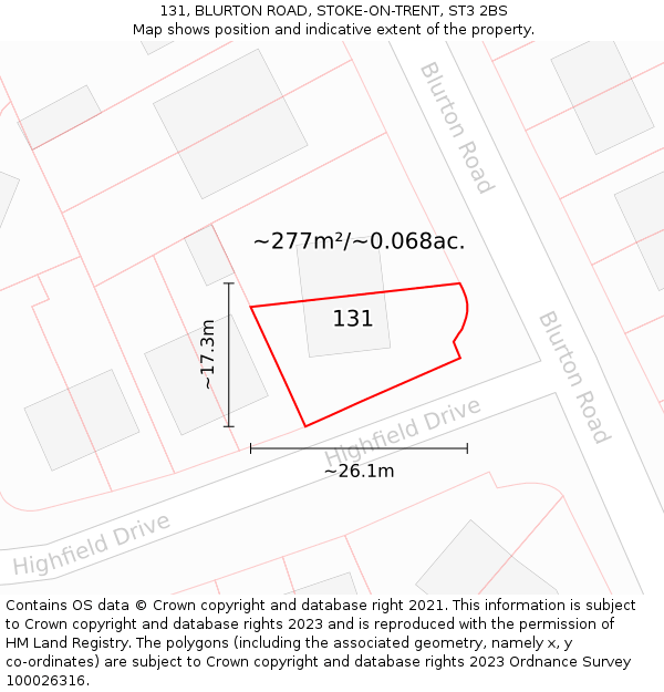 131, BLURTON ROAD, STOKE-ON-TRENT, ST3 2BS: Plot and title map