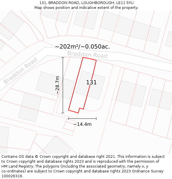 131, BRADDON ROAD, LOUGHBOROUGH, LE11 5YU: Plot and title map