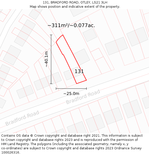 131, BRADFORD ROAD, OTLEY, LS21 3LH: Plot and title map