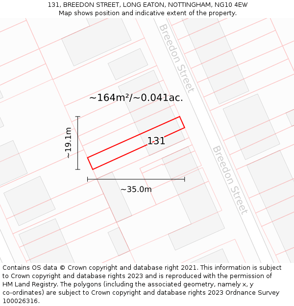 131, BREEDON STREET, LONG EATON, NOTTINGHAM, NG10 4EW: Plot and title map