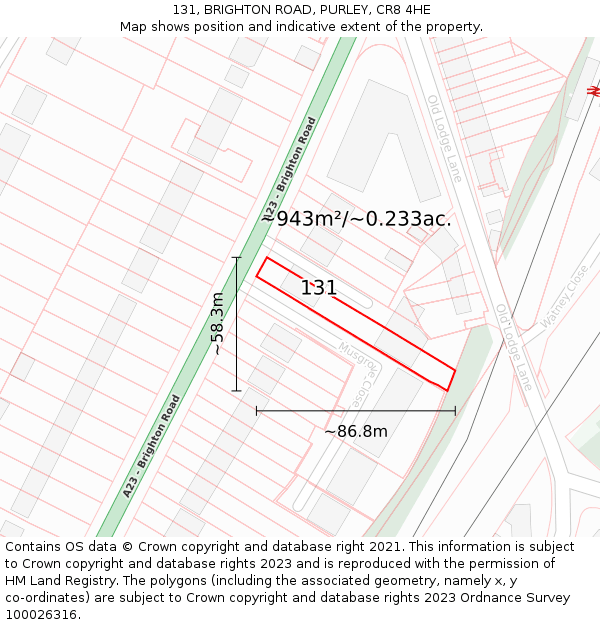 131, BRIGHTON ROAD, PURLEY, CR8 4HE: Plot and title map