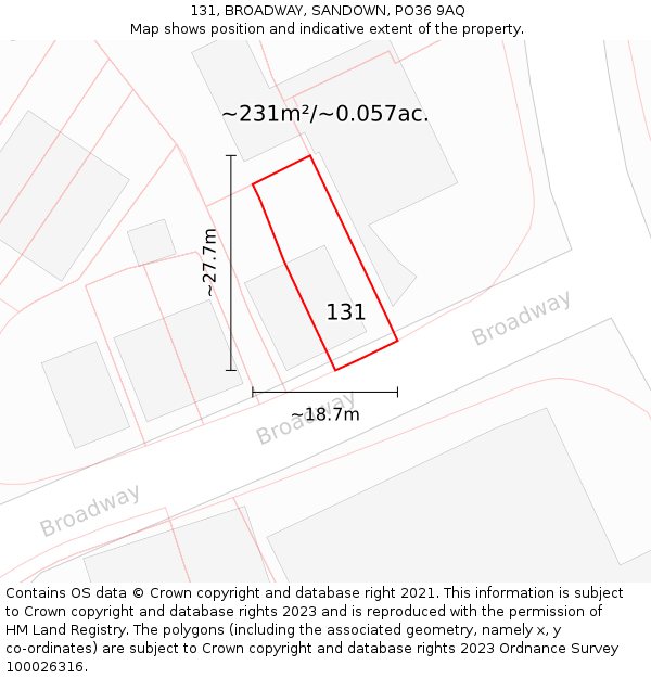 131, BROADWAY, SANDOWN, PO36 9AQ: Plot and title map