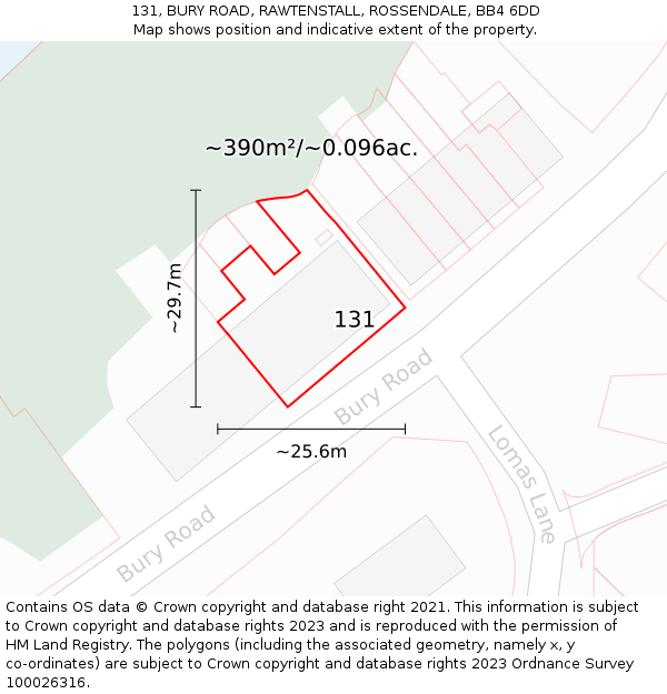 131, BURY ROAD, RAWTENSTALL, ROSSENDALE, BB4 6DD: Plot and title map