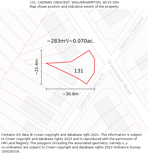 131, CADMAN CRESCENT, WOLVERHAMPTON, WV10 0SH: Plot and title map