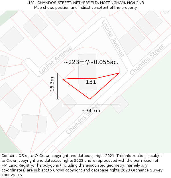 131, CHANDOS STREET, NETHERFIELD, NOTTINGHAM, NG4 2NB: Plot and title map