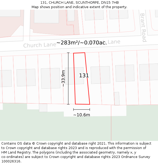 131, CHURCH LANE, SCUNTHORPE, DN15 7HB: Plot and title map