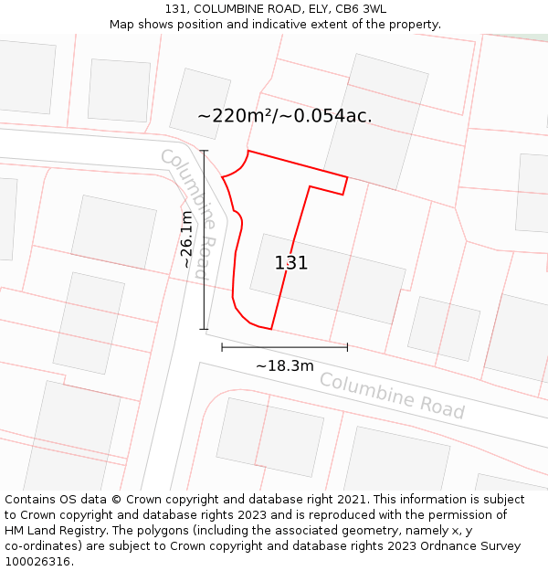 131, COLUMBINE ROAD, ELY, CB6 3WL: Plot and title map