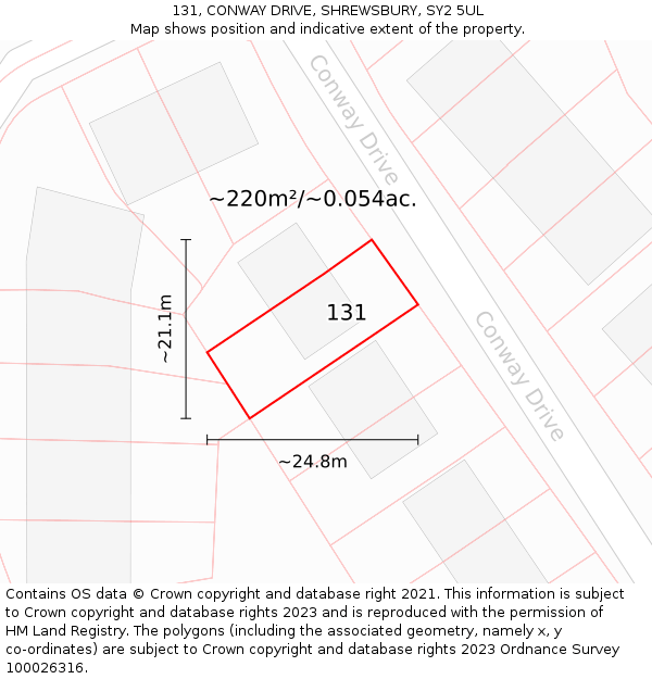 131, CONWAY DRIVE, SHREWSBURY, SY2 5UL: Plot and title map