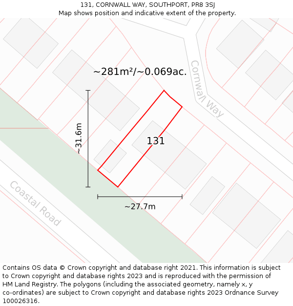 131, CORNWALL WAY, SOUTHPORT, PR8 3SJ: Plot and title map