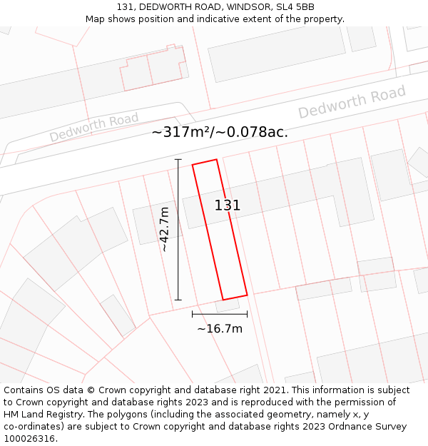 131, DEDWORTH ROAD, WINDSOR, SL4 5BB: Plot and title map