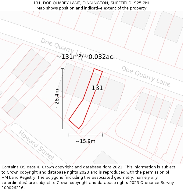 131, DOE QUARRY LANE, DINNINGTON, SHEFFIELD, S25 2NL: Plot and title map