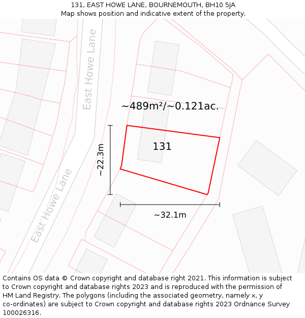 131, EAST HOWE LANE, BOURNEMOUTH, BH10 5JA: Plot and title map