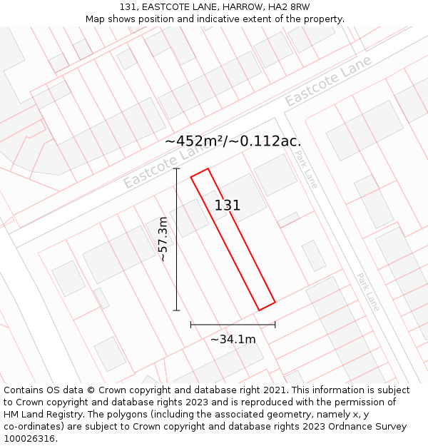 131, EASTCOTE LANE, HARROW, HA2 8RW: Plot and title map