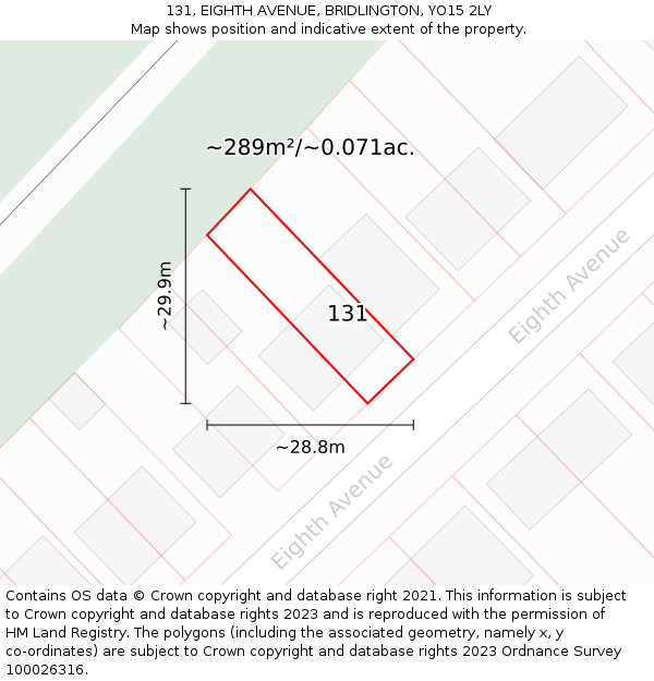 131, EIGHTH AVENUE, BRIDLINGTON, YO15 2LY: Plot and title map